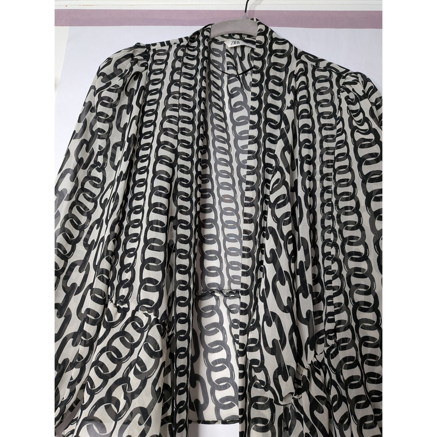 Zara top tie blouse sheer chain pattern