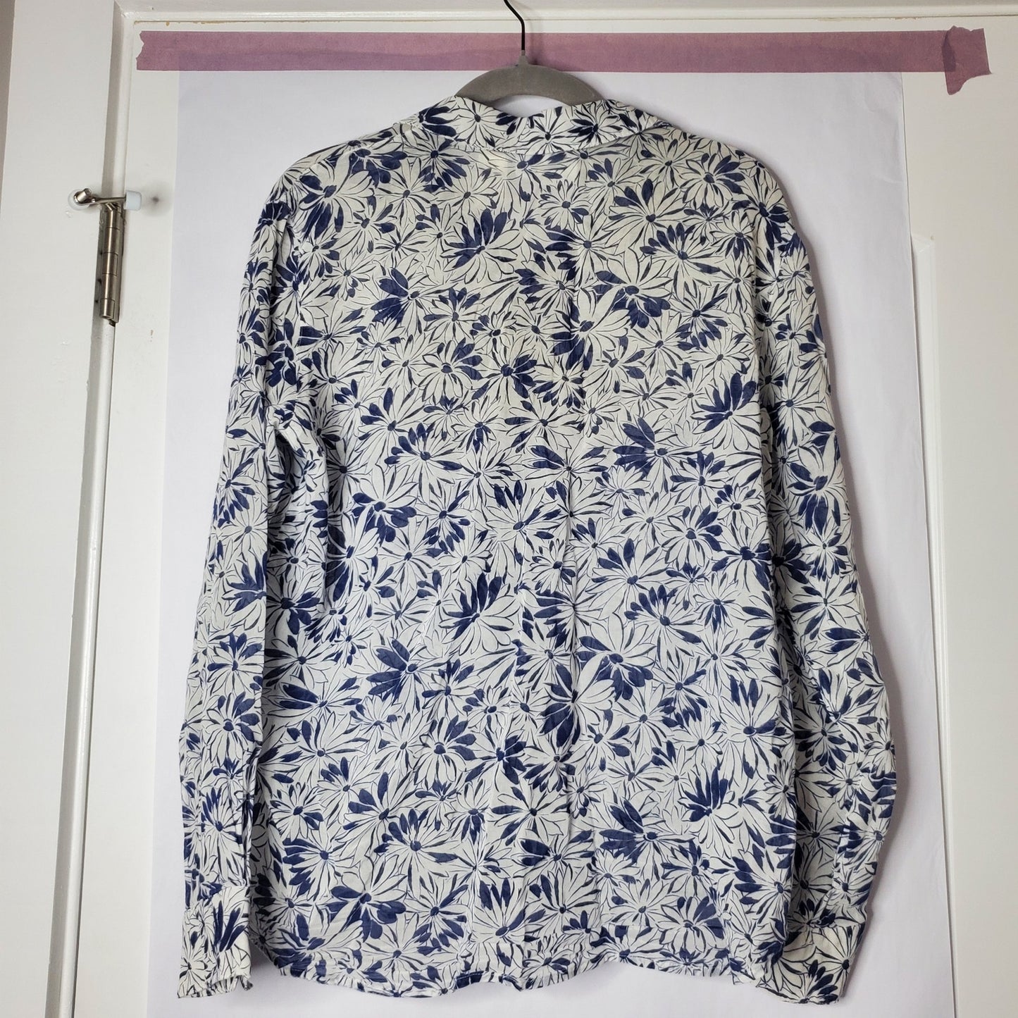 Lizsport Liz Claiborne sport blouse white blue flowers button up womens large