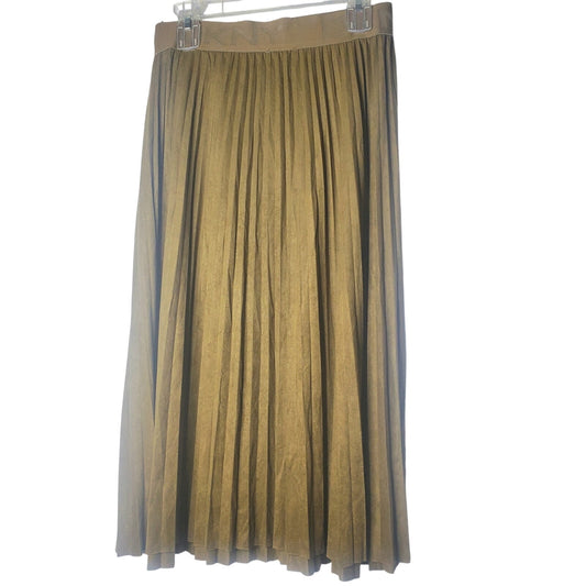 DKNY faux suede pleated green midi skirt size medium