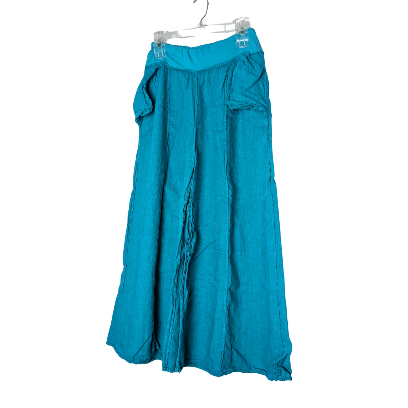 100% linen teal blue pants stretch waist unbranded 36L 24 W (stretchy) Small
