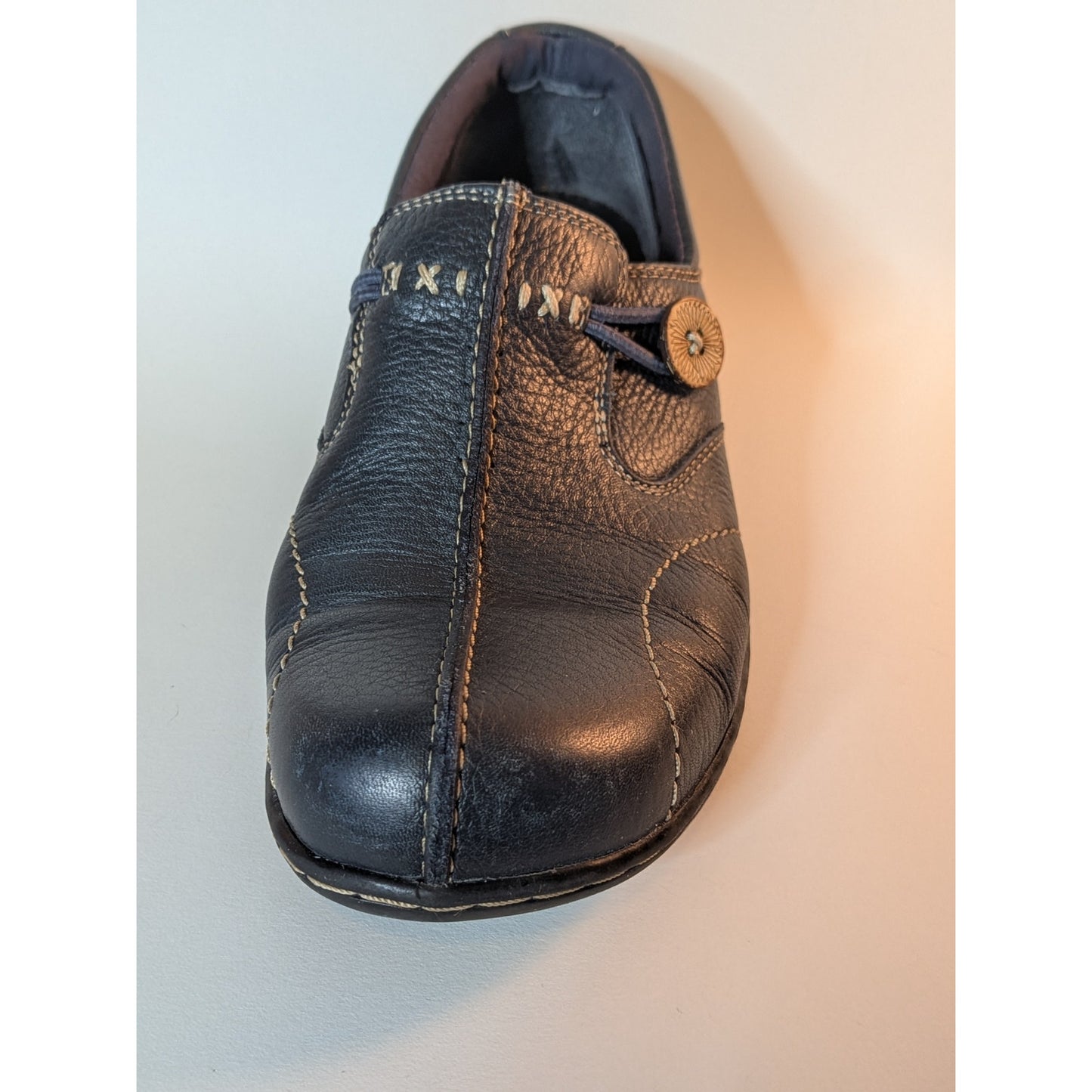 Un Loop Clarks leather bendables navy blue 8.5 M loafers style 35529 un loop