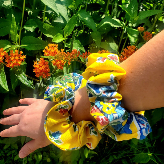 Large Cotton Scrunchies handmade from recycled fabrics unique, one-of-a-kind