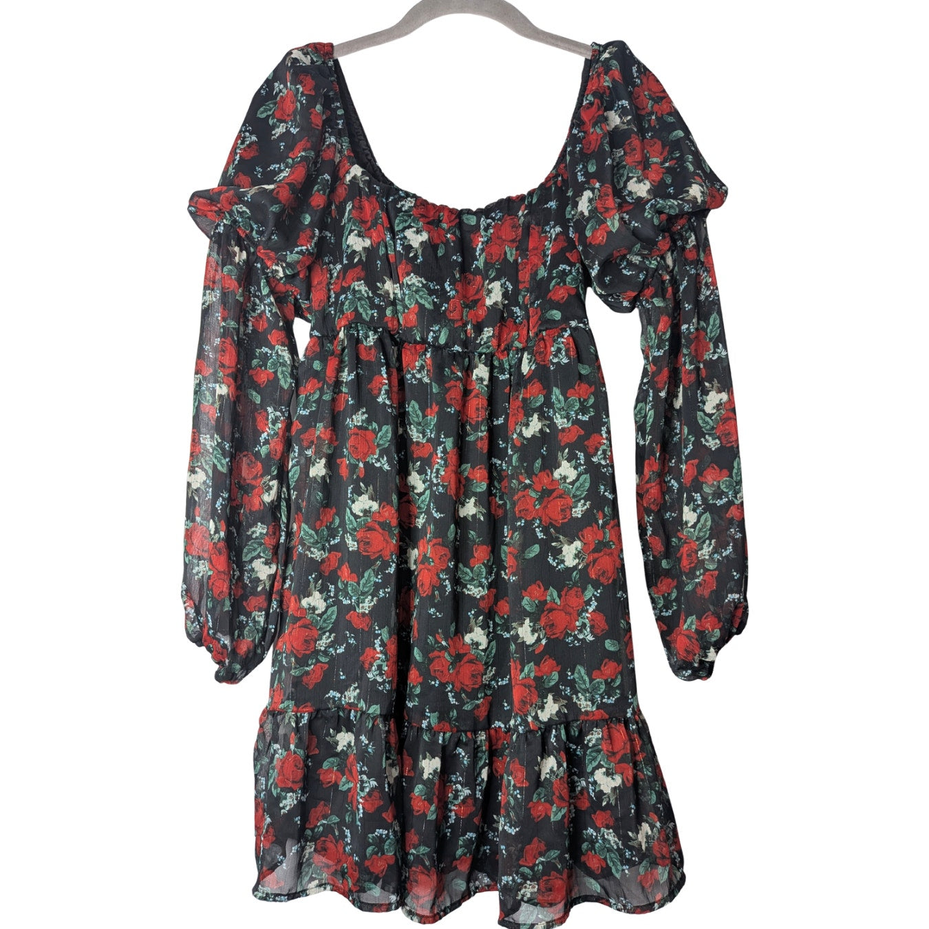 Francesca's Mi Ami Patricia floral swing black rose mini dress medium