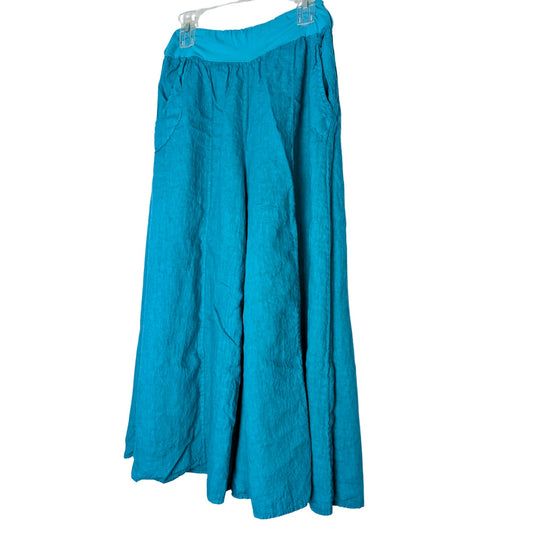 100% linen teal blue pants stretch waist unbranded 36L 24 W (stretchy) Small
