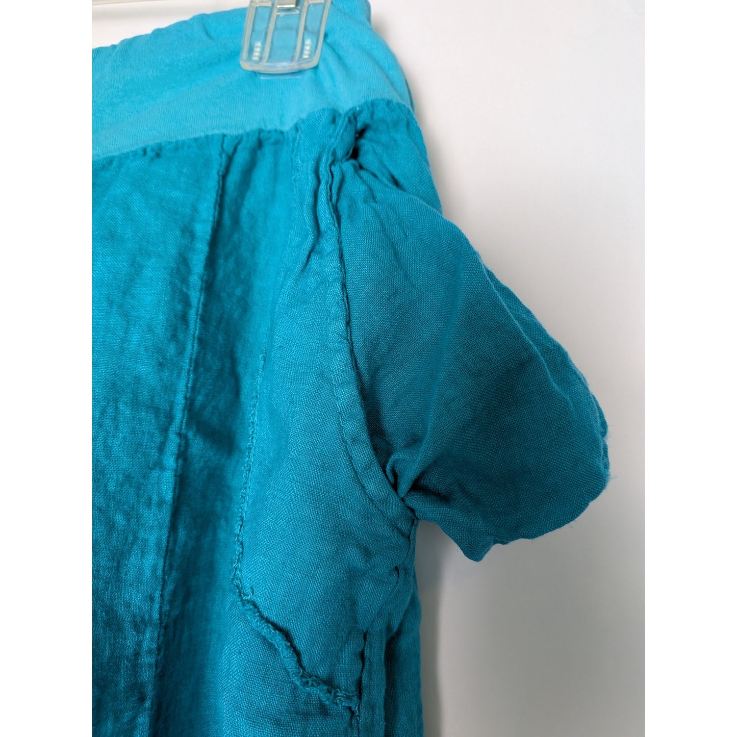 100% linen teal blue pants stretch waist unbranded 36L 24 W (stretchy) Small