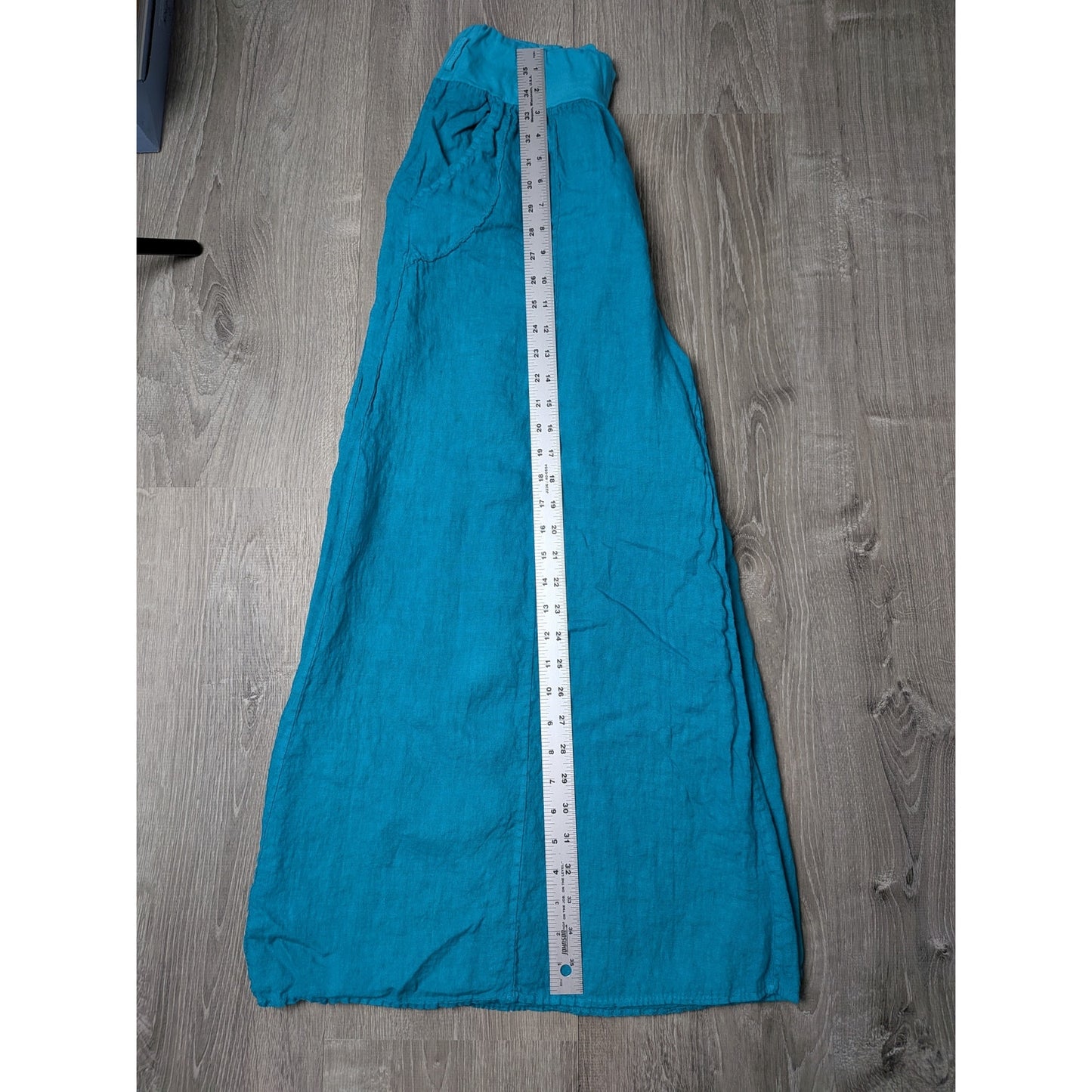 100% linen teal blue pants stretch waist unbranded 36L 24 W (stretchy) Small