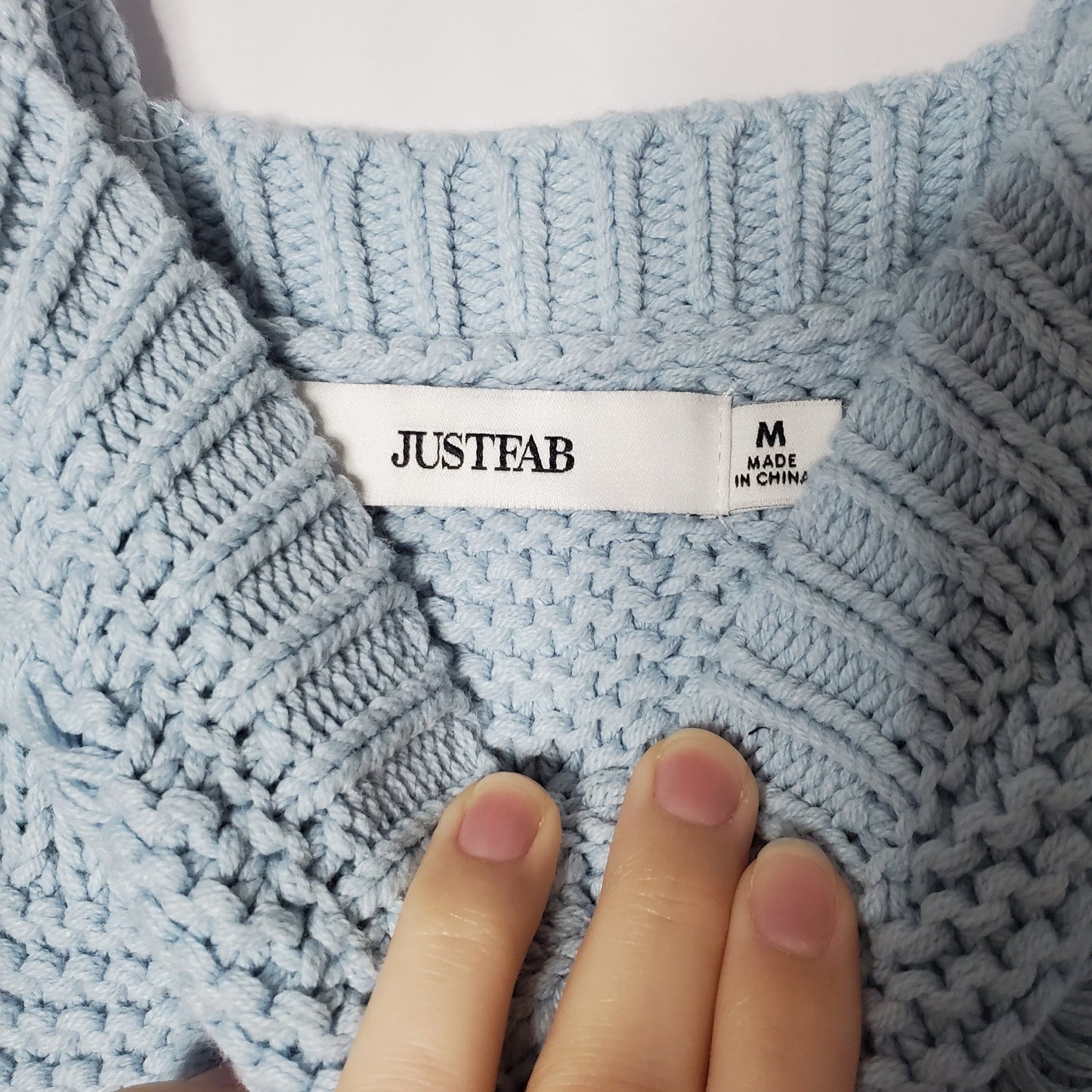 Crochet crop top light blue pastel bow detail M womens Just Fab NWT