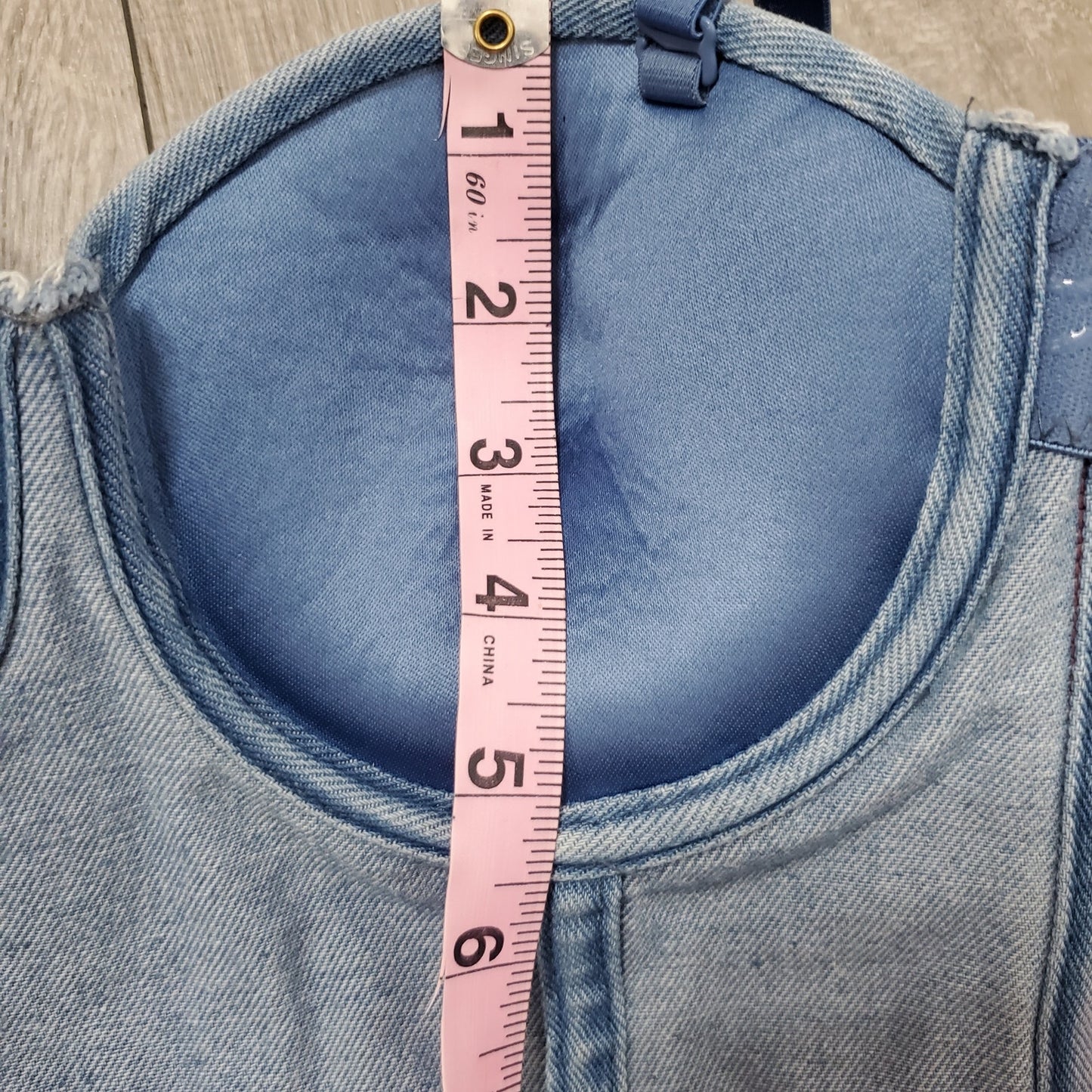 Denim corset top adjustable straps built-in bra small blue jean concerts summer