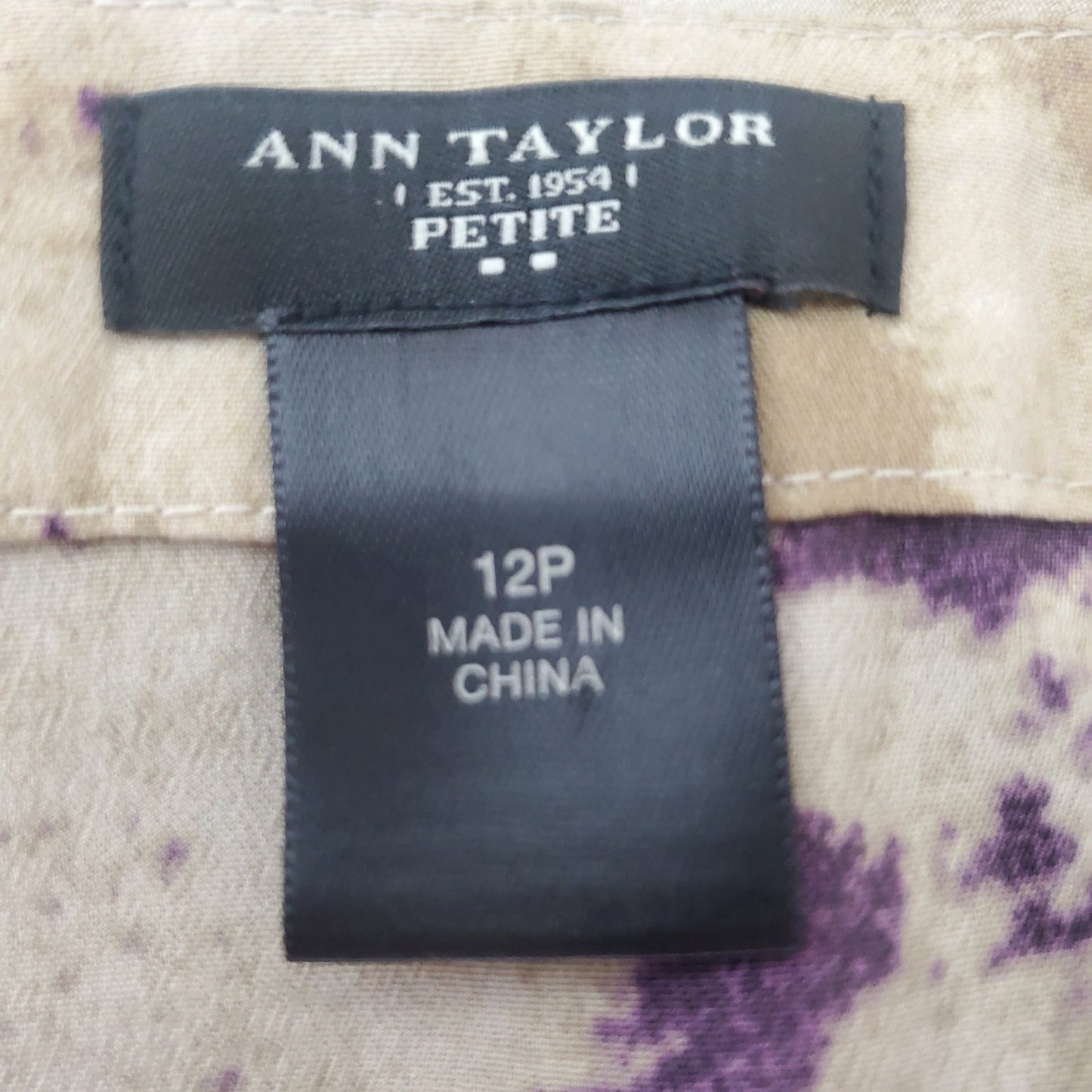 Ann Taylor blouse 12 petite tan w/ purple