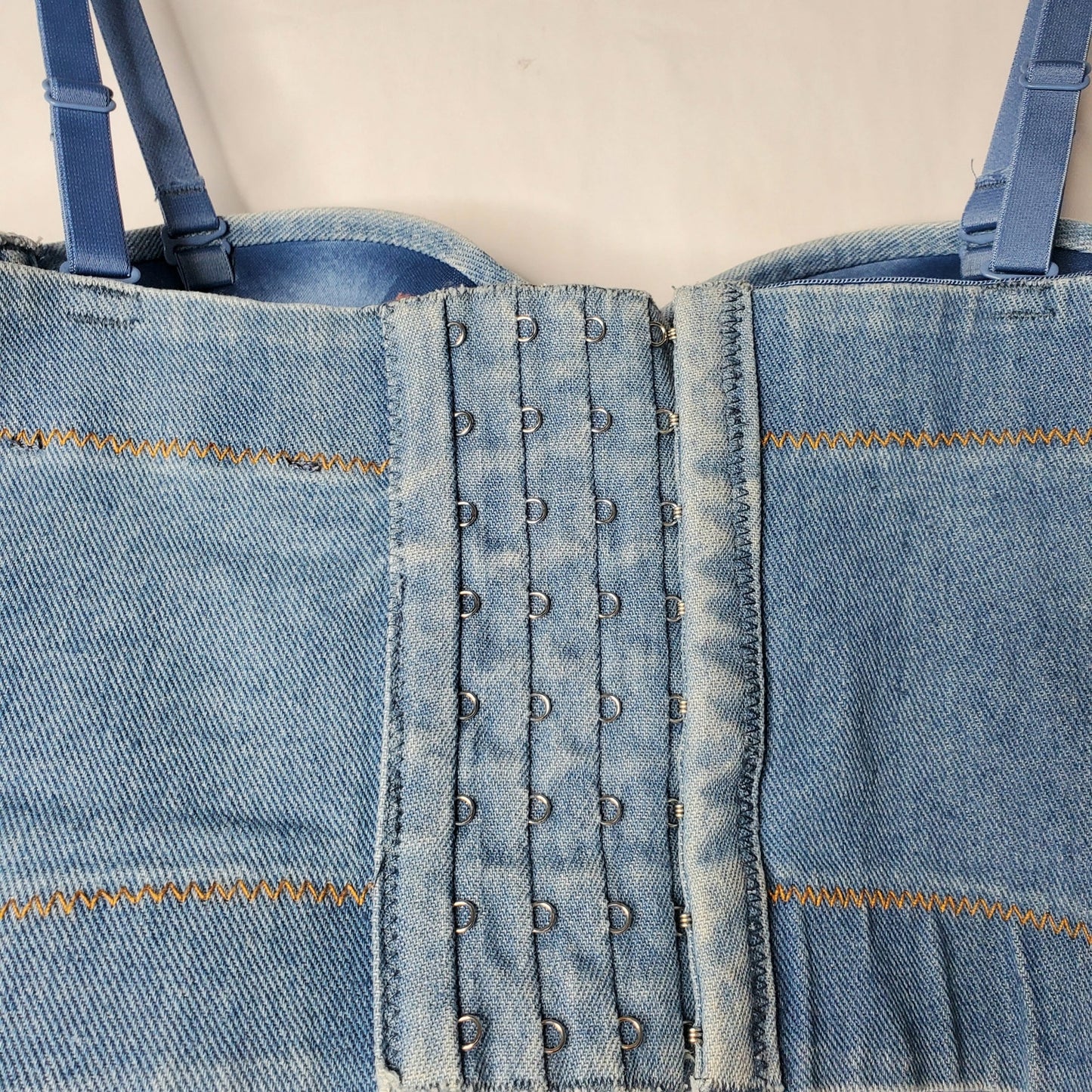 Denim corset top adjustable straps built-in bra small blue jean concerts summer
