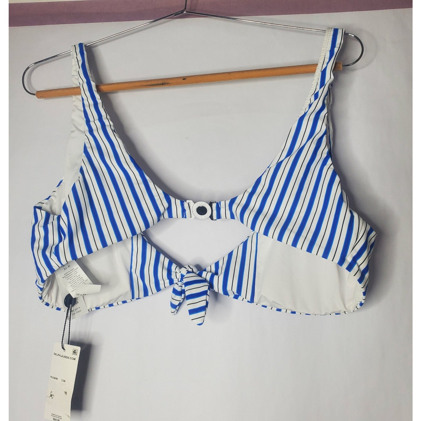 NWsT polo Ralph Lauren swimsuit top blue stripes US large coastal stripe white