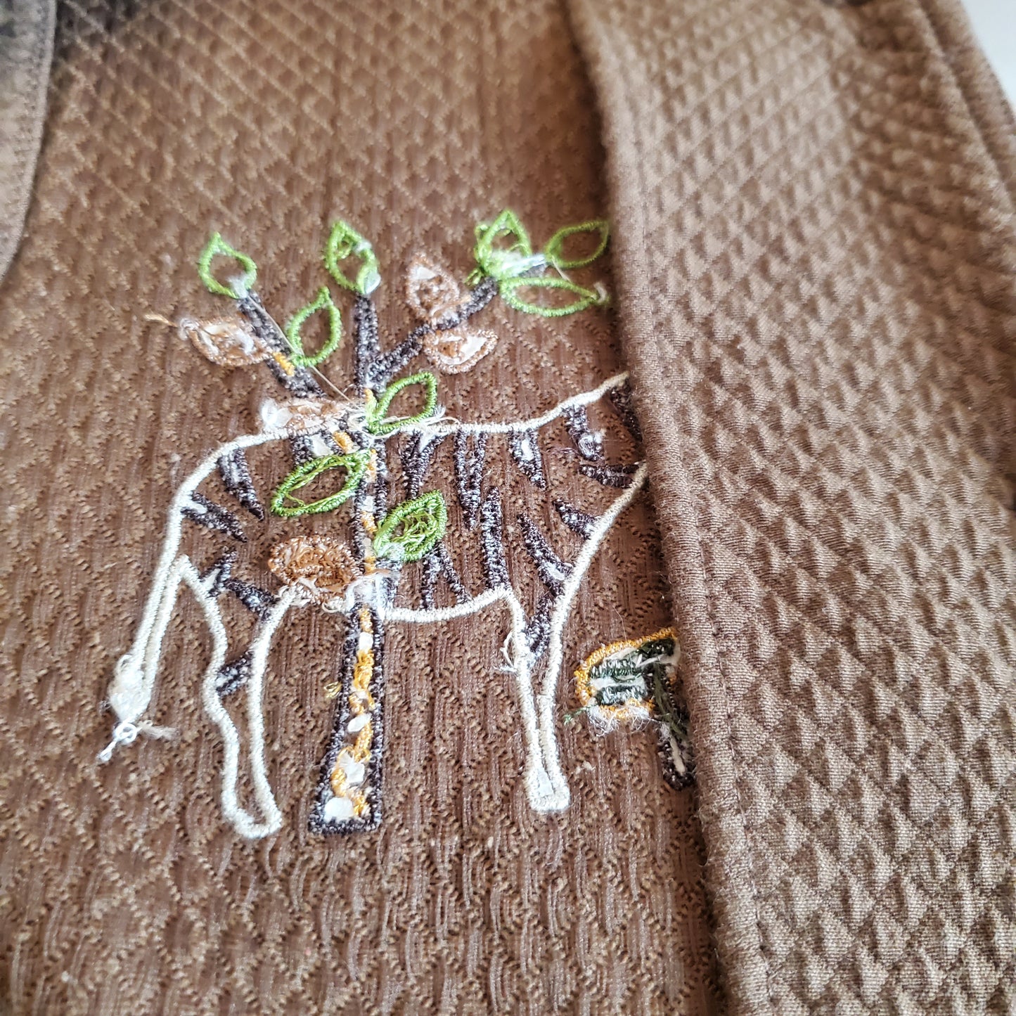 Christopher & Banks embroidered brown vest, elephants and giraffes oh my!