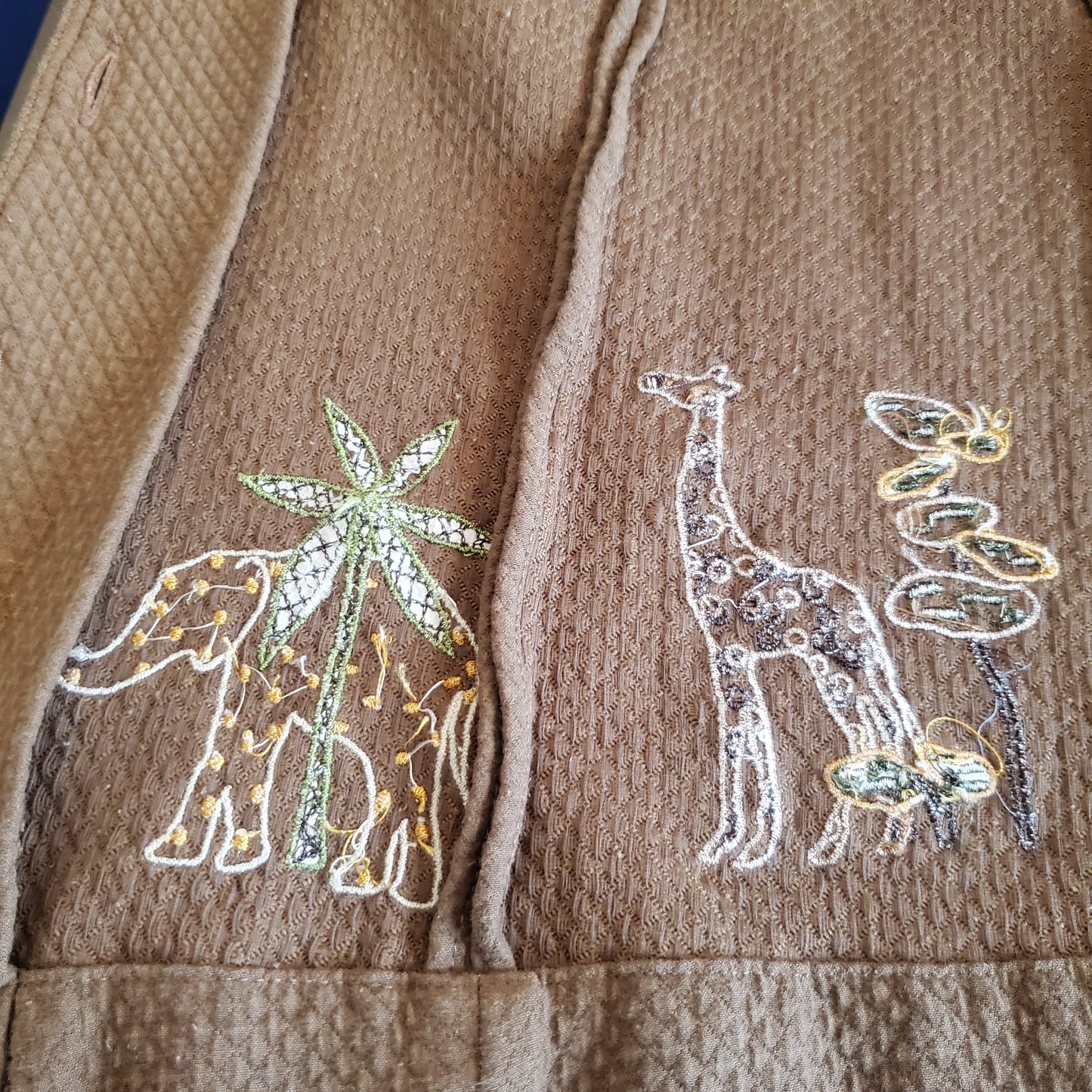Christopher & Banks embroidered brown vest, elephants and giraffes oh my!