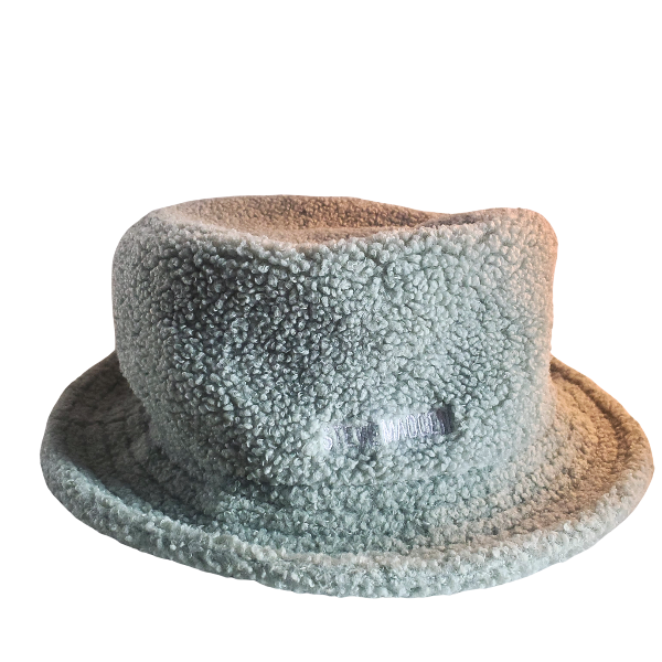 Bucket Hat Steve Madden faux fur green white embroidered logo one size fits all
